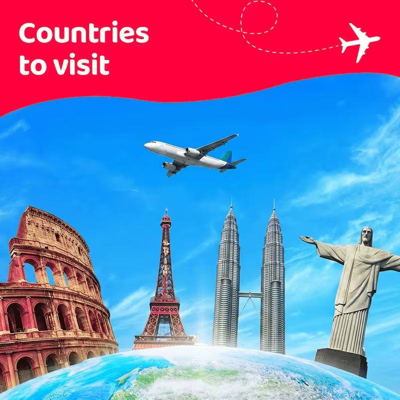 Countries to visit — world landmarks montage